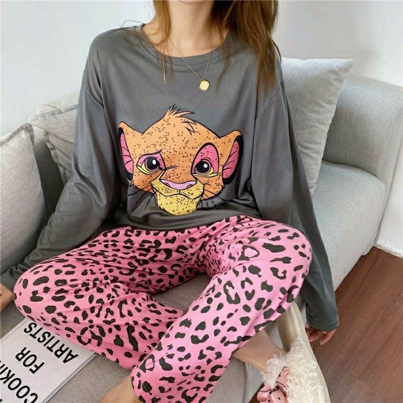 Piyama 655 Import Baju Tidur Tiger Macan Tutul Simba PP Panjang Anak Perempuan Remaja Wanita Pajamas