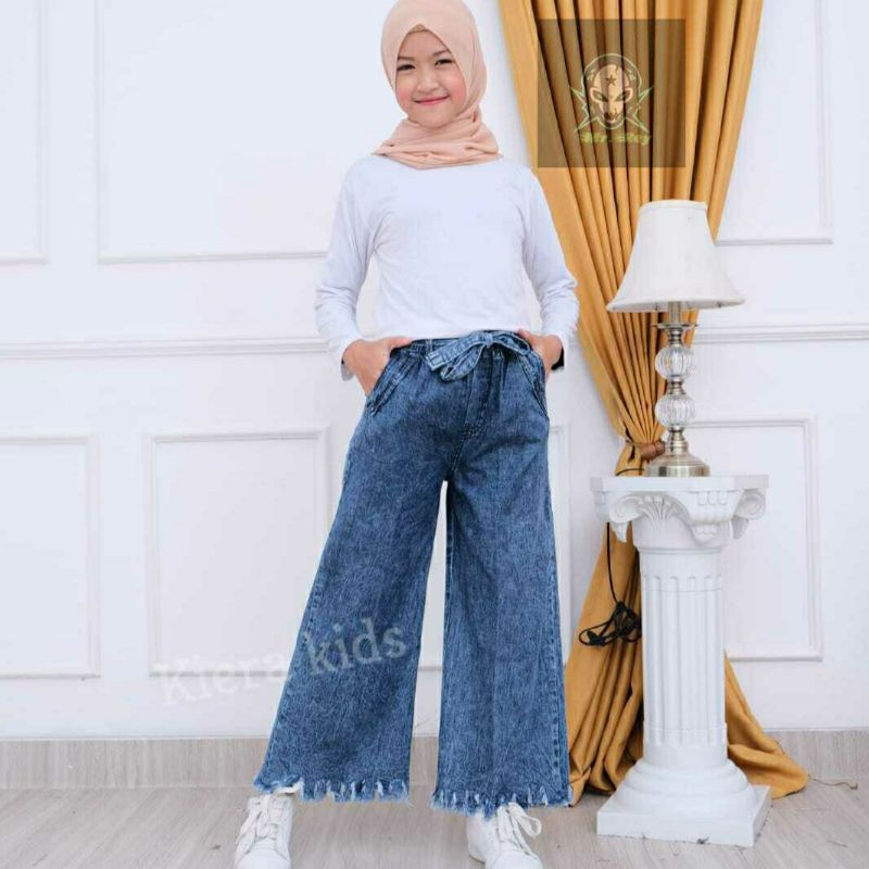 Kulot Jeans Anak Usia 6-15 Thn / Celana Kulot Rawis Kekinian Anak Tanggung Bahan Jeans Premium