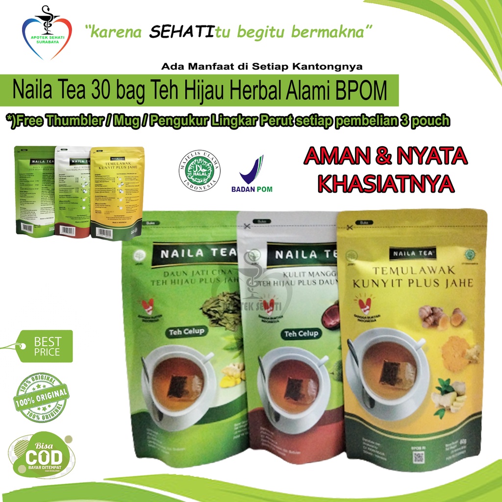 Promo 3in1 Teh Celup NAILA TEA Herbal BPOM Ekstrak Jati Cina Kunyit Temulawak Manggis Sirsak Jahe