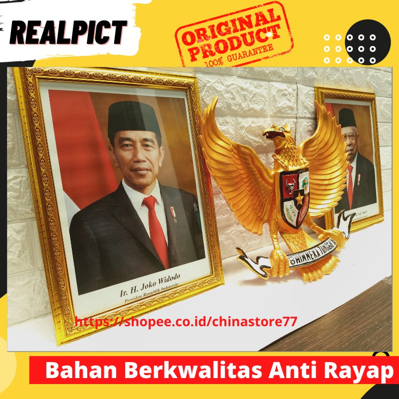 Foto Presiden dan Wakil Lambang Patung Burung Garuda Pancasila Dinding Kantor 3 Dimensi 1 SET GARUDA