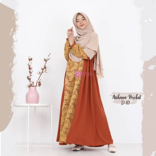 Aishana Brokat dress by Zizara | Gamis Orange | Gamis brukat oranye