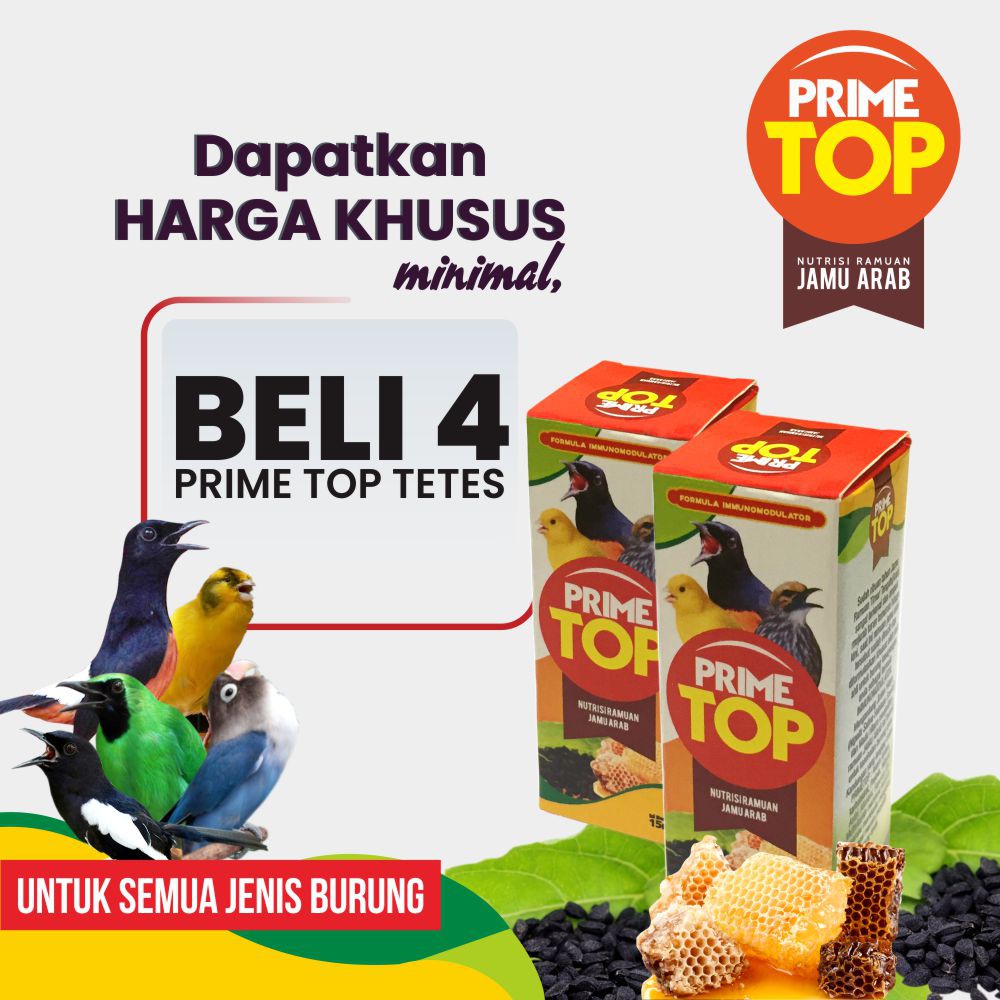 

(ORIGINAL) PRIMETOP NUTRISI BURUNG (10 ml) STAMINA KUAT TAHAN PENYAKIT SEMAKIN SEHAT DAN FIT