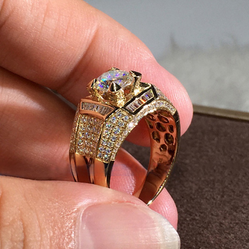 Cincin Bahan 925 Sterling Silver 18k Gold Aksen Berlian Dan Sapphire Putih Untuk Pria