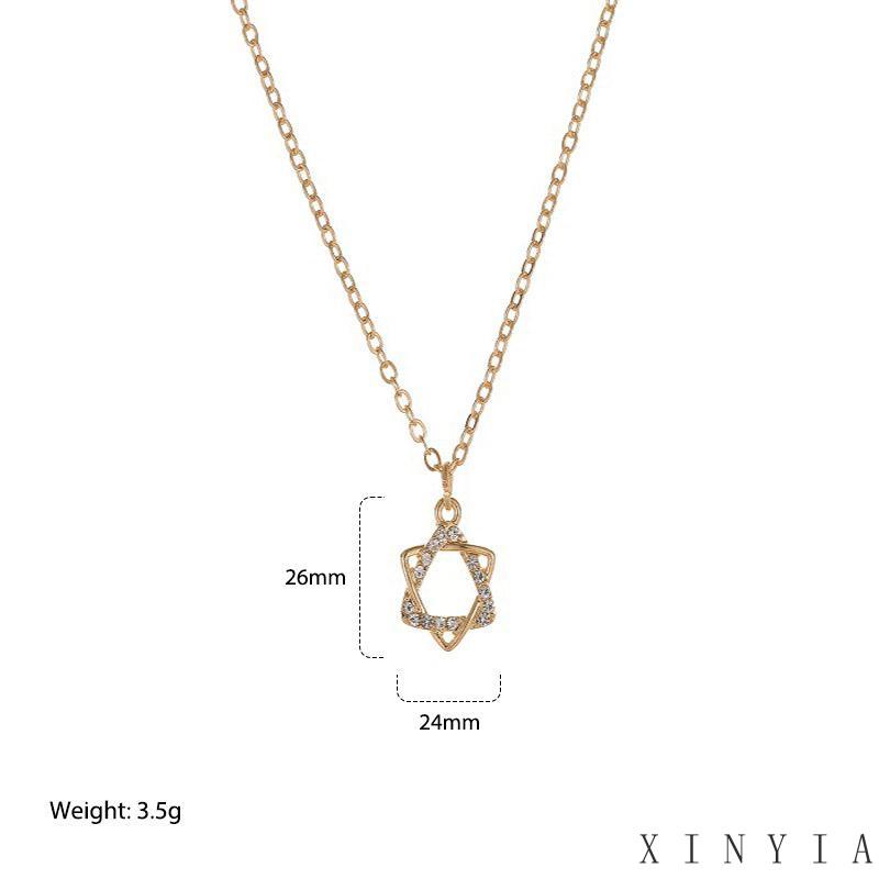 【COD】2023 Niche Kesederhanaan Kalung Liontin Hexagram Bahan Alloy Aksen Berlian Untuk Wanita Kalung Rantai Klavikula Liontin