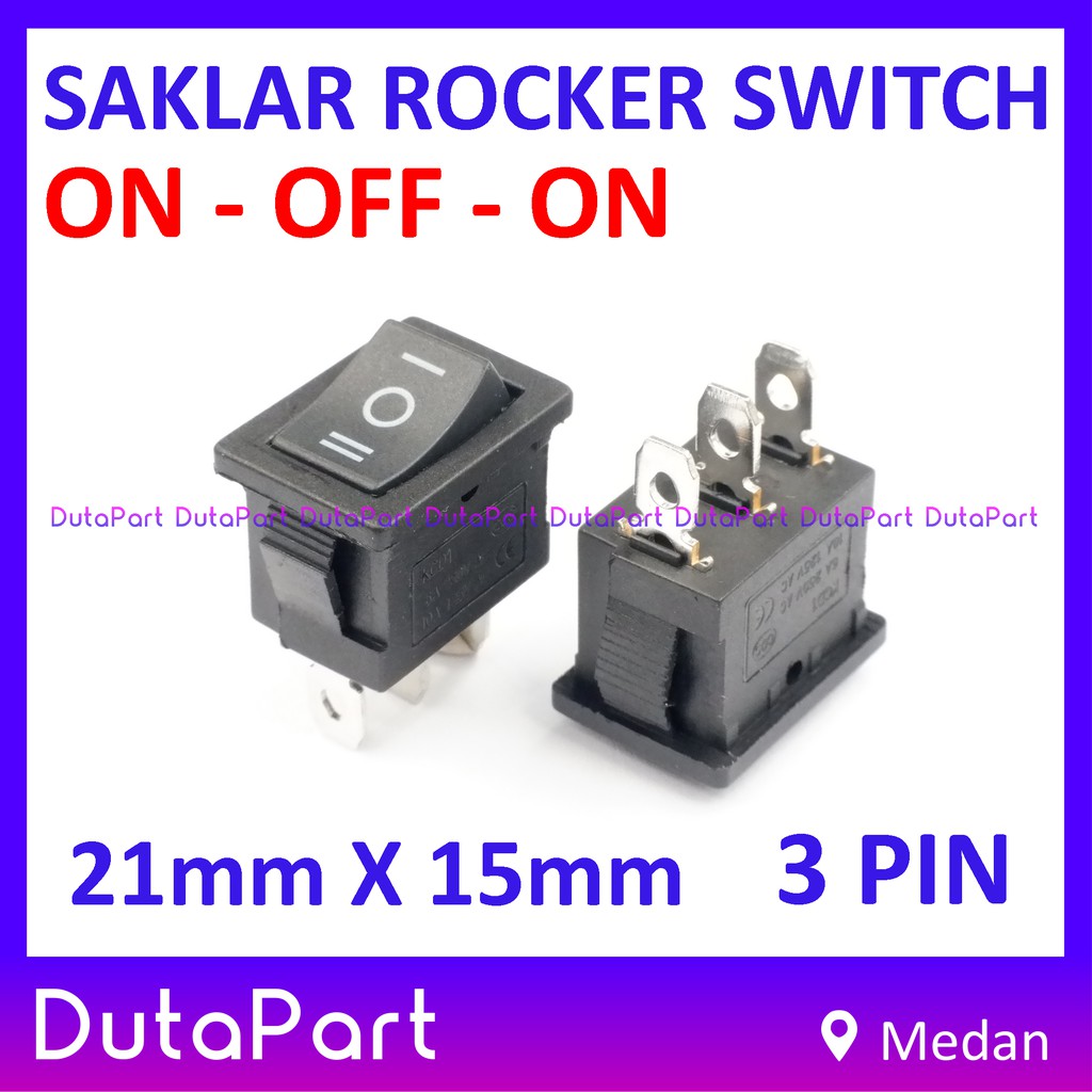 Saklar Power Rocker Switch ON OFF ON 21mm x 15mm 3 PIN Kaki 6A 250VAC