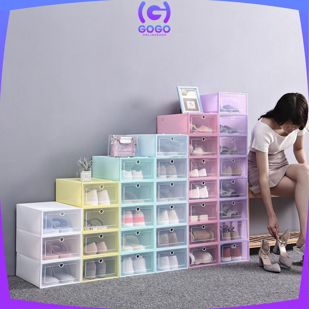 GOGO-C158 Kotak Sepatu Lipat Transparan Tebal Shoes Storage Box Organizer Rak Sepatu Plastik Susun