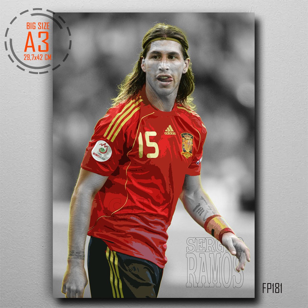 Wood Poster SERGIO RAMOS Spain Football Hiasan Dinding Kayu Dekorasi Ruang Futsal Kostum Spanyol