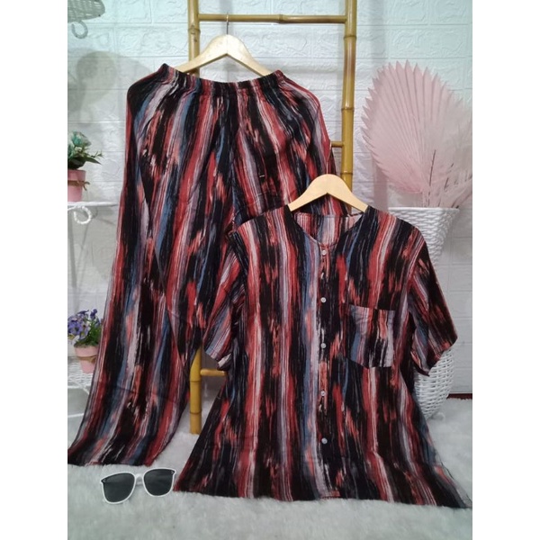 PIYAMA WANITA LENGAN PENDEK JUMBO KOMBINASI ONE SET PIYAMA WANITA RAYON MOTIF MURAH JUMBO KEKINIAN  PAJAMAS RAYON MOTIF KOMBINASI-Motif2