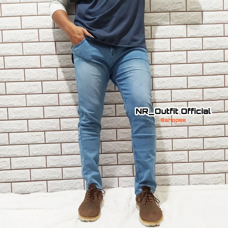 Celana Panjang Pria Jeans Ice Blue Cowok Skinny Slim Fit Biru Muda Size 27-38 NR_Outfit Official COD