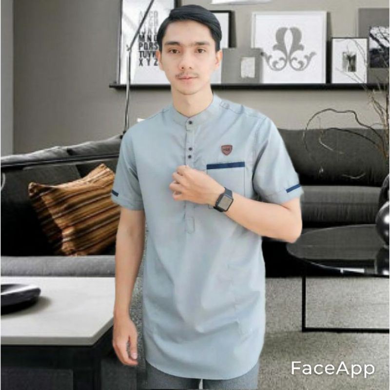 [HANYA DISHOPEE] Baju Koko Muslim//Koko Kurta Lengan Pendek Remaja Dewasa//Bahan Toyobo-KOKO-Grey/AbuAbu