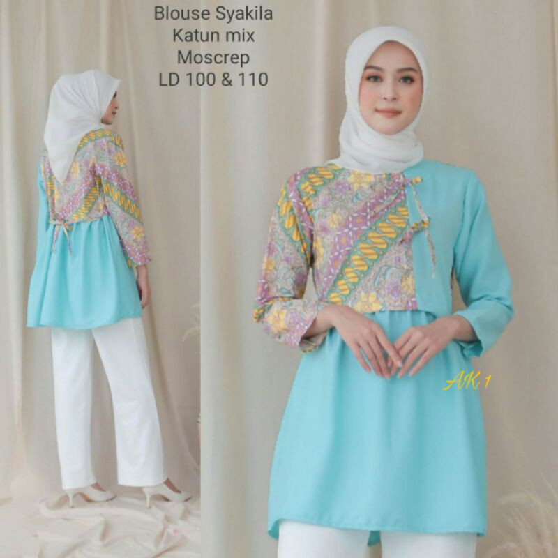 tey-17 Batik wanita ASJ SA HRB026 Kenongo Kemeja Tosca Pendek-Seno tosca akh