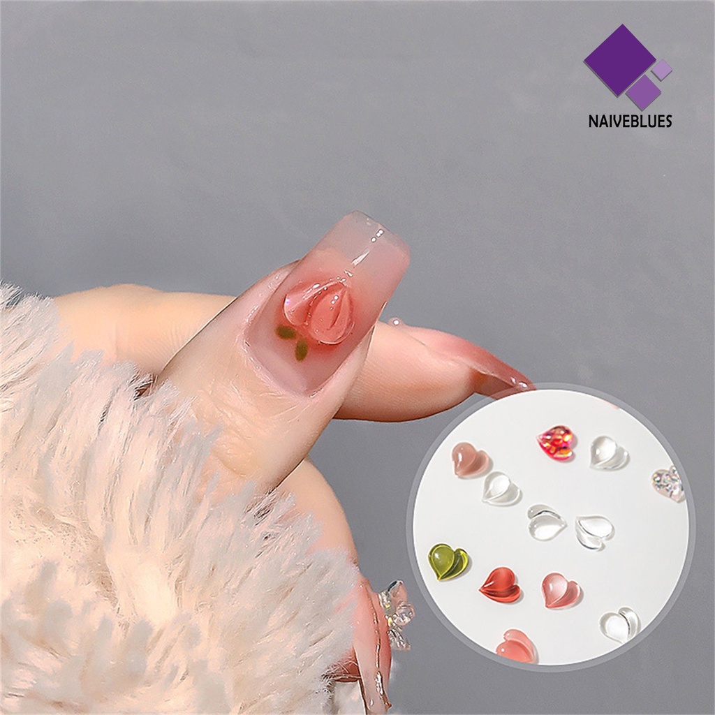 Naiveblue 25Pcs / Set Ornamen Hati 3D Multifungsi Bahan Resin Untuk Aksesoris Nail Art DIY Charms