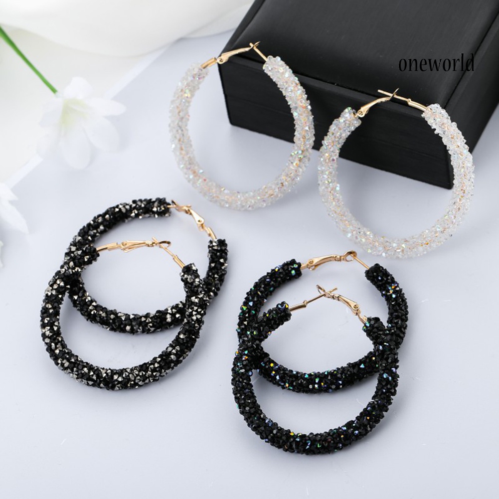 OW@ Fashion Women Circle Shape Rhinestone Inlaid Statement Hoop Earrings Jewelry