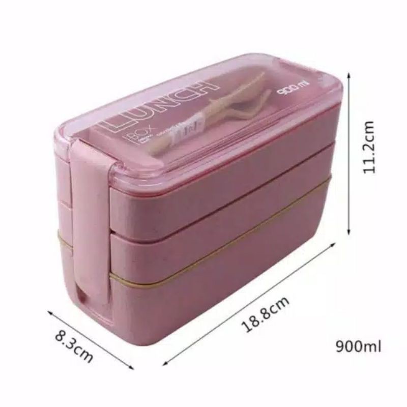 Lunch Box Set 900ml  3 TINGKAT Wheat Straw BPA FREE