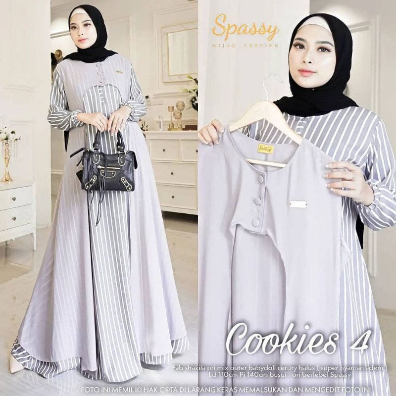 DRESS GAMIS COOKIES 4 BY SPASSY SHAKILA ORI MIX OUTER CERUTY BABYDOLL ORIGINAL / GAMIS SHAKILA / GAM