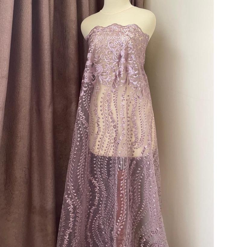 ♨ Bahan Kain Brokat Tile Gloria Luxury Warna Ungu Dusty Purple ◌