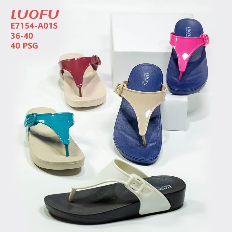 Sendal jepit karet wanita Luofu terbaru nyaman empuk,sandal WADGES jelly jepit gesper pinggir new,Luofu E7154A01S.