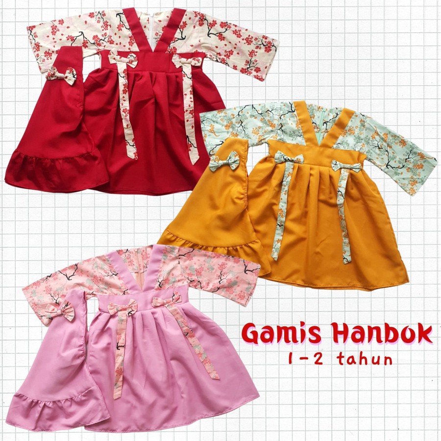 Setelan Baju Muslim Anak Perempuan Gamis Korea Hanbok Katun