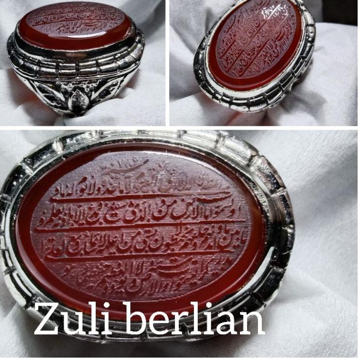 민 Cincin batu Yaman merah ukir kaligrafi asli batu