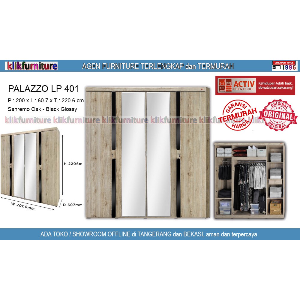 LP 401 Palazzo Activ Lemari Pakaian 4 Pintu Cermin Jumbo