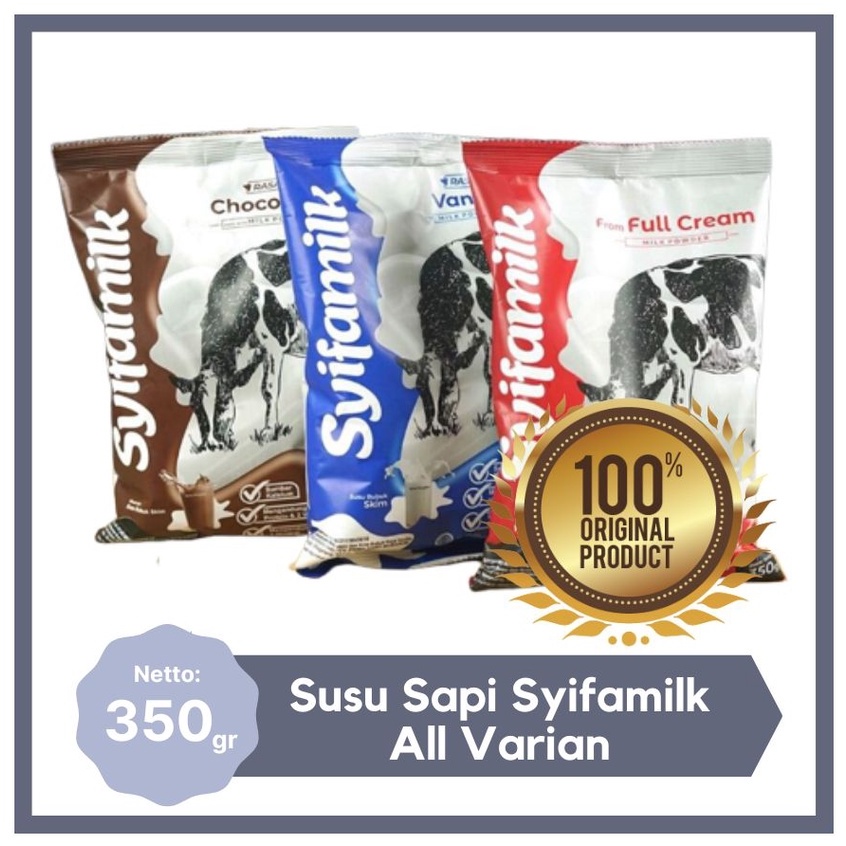 

SYIFAMILK SUSU DIET DAN SUSU PENGGEMUK BADAN RASA COKLAT VANILA FULL CREAM 350 GRAM