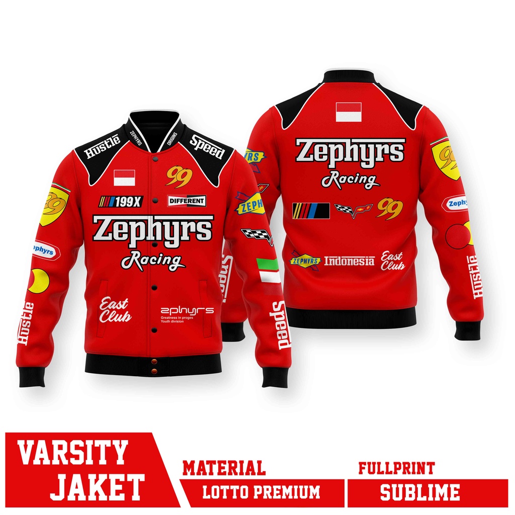 VARSITY JACKET RACING NASCAR HUSTLE SPEED ZEPHYRS BLACK FULLPRINT