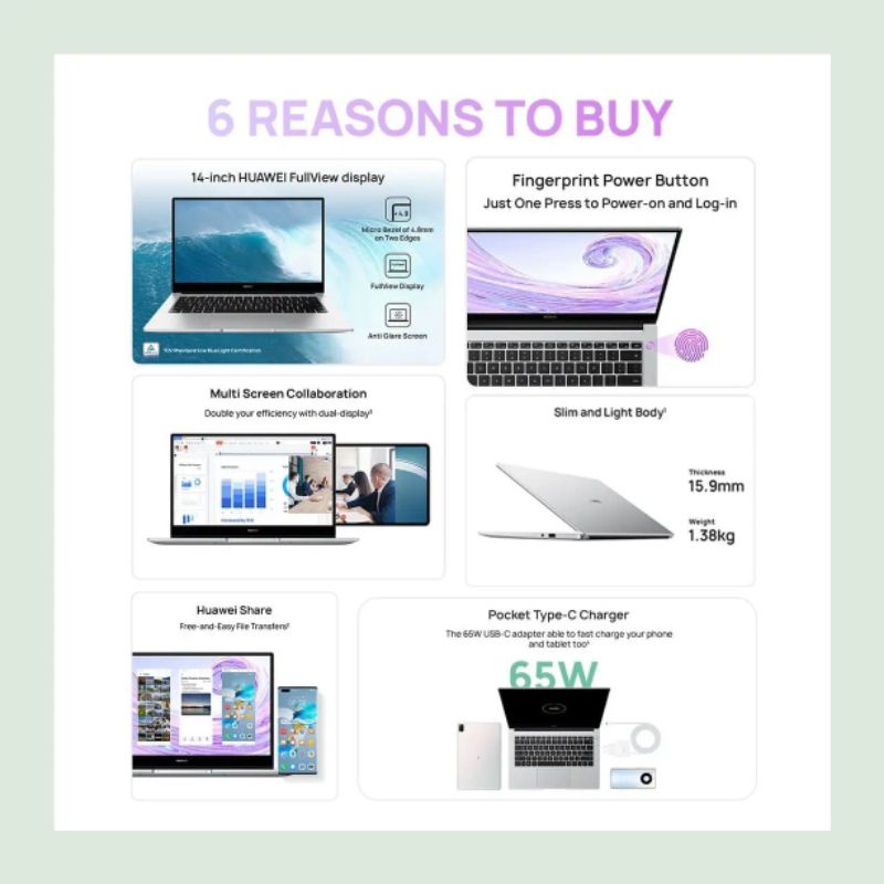 Huawei Laptop Matebook D14 Core i3 256GB Original 100%