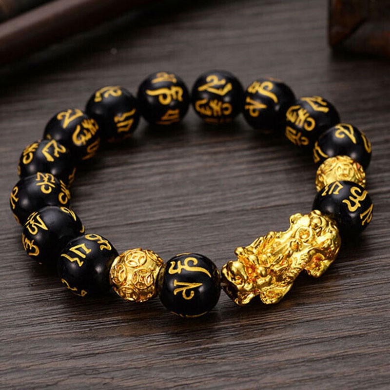 COD Manik Gelang Unisex Fashion Retro Feng Shui Obsidian Emas Hitam Netral Gelang Keberuntungan fashion murah