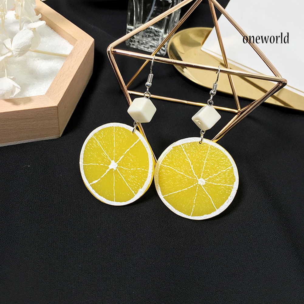 OW@ Lovely Lemon Orange Slice Hook Earrings Women Acrylic Fruit Jewelry Party Gift