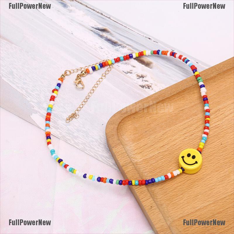 [FULLのJY] Bohemia Colorful Beads Smile Face Pendant Choker Necklace Clavicle Jewelry Gift