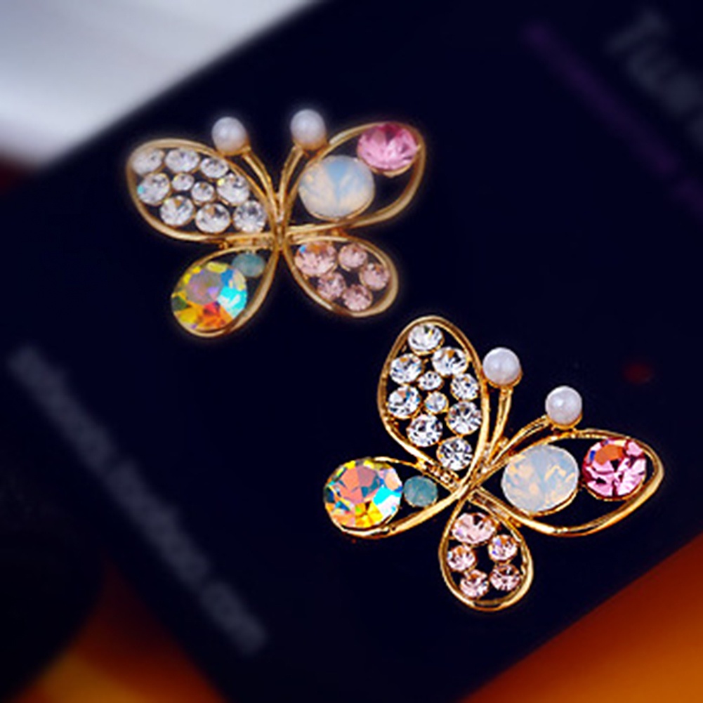 Anting Stud Bentuk Kupu-Kupu Aksen Mutiara Bahan Zirkon Warna-Warni Untuk Wanita