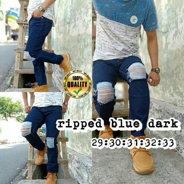 Celana ripped/sobek blue wash dan blue black pria