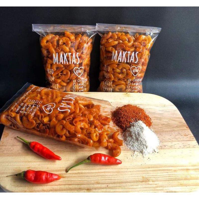 

cemilan maktas makaroni tasikmalaya pedas banyak farian rasa dan level kepedasan