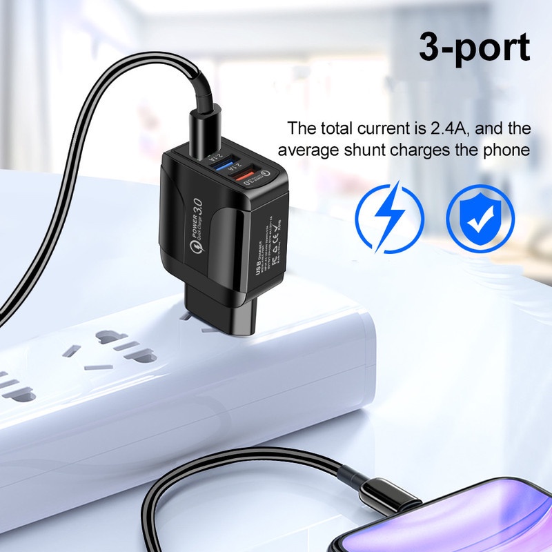 Adapter Charger Dinding 3 Port USB 15W Multifungsi Plug EU US Untuk Smartphone Android