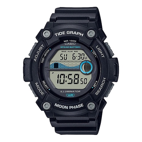 Casio Original WS-1300H-1A Jam Tangan Pria Digital Karet Hitam Tide Graph Moon Phase