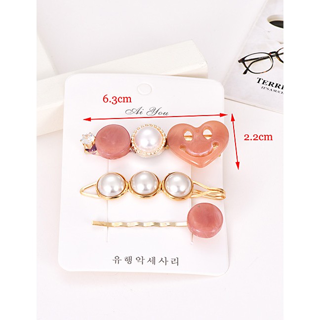 LRC Jepit Rambut Fashion Pink Alloy Pearl Love Hair Clip F44133