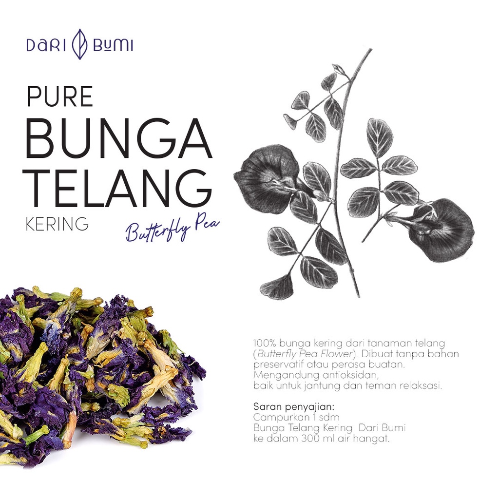 Teh Bunga Telang Kering 50 gr daribumi Butterfly Pea Teh Herbal