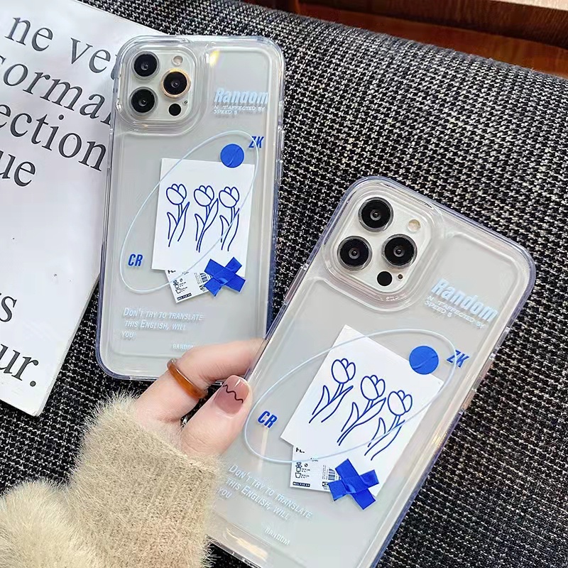 Case Bahan Akrilik Transparan Motif Bunga Biru 13 Pro 13prm Untuk iPhone 11 7Plus 8Plus Xr XS 13 12 Pro Max
