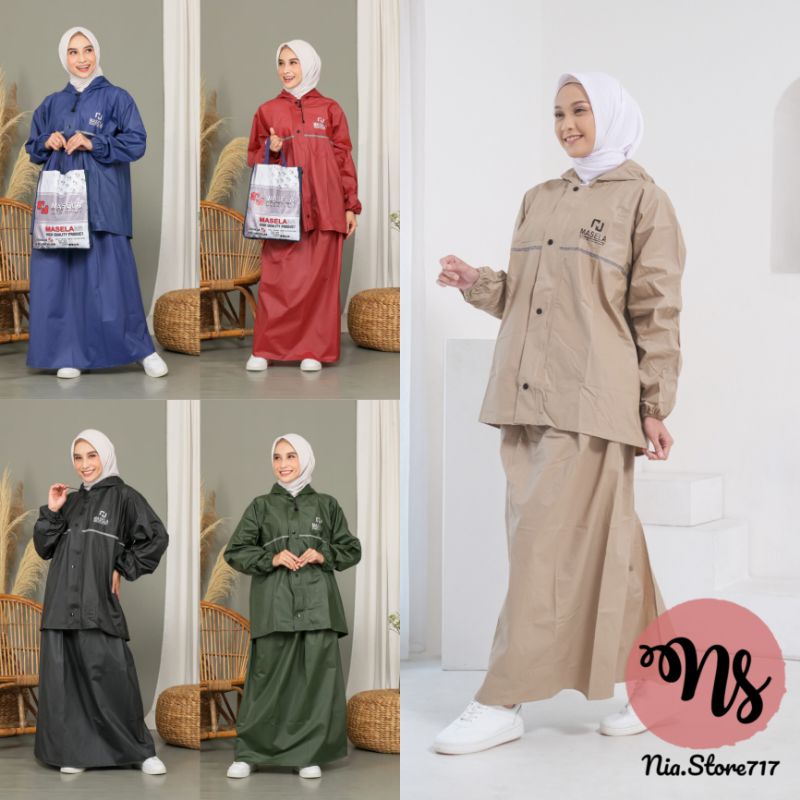 Akula’ Jas Hujan Wanita Setelan Baju dan Rok Dewasa Tebal Lentur Anti Rembes
