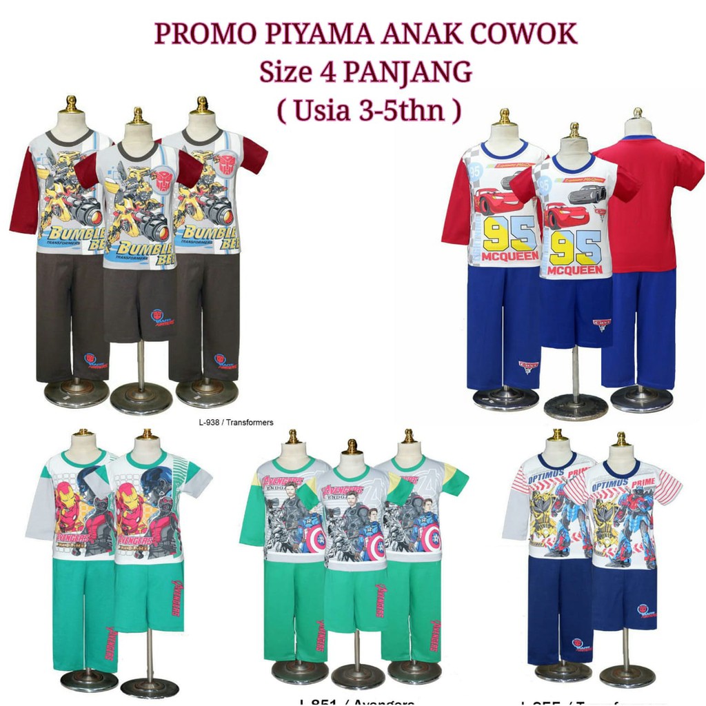 Piyama Baju Tidur Setelan Pendek Kartun Robot Super Hero Anak Cowo Size 2 dan 4