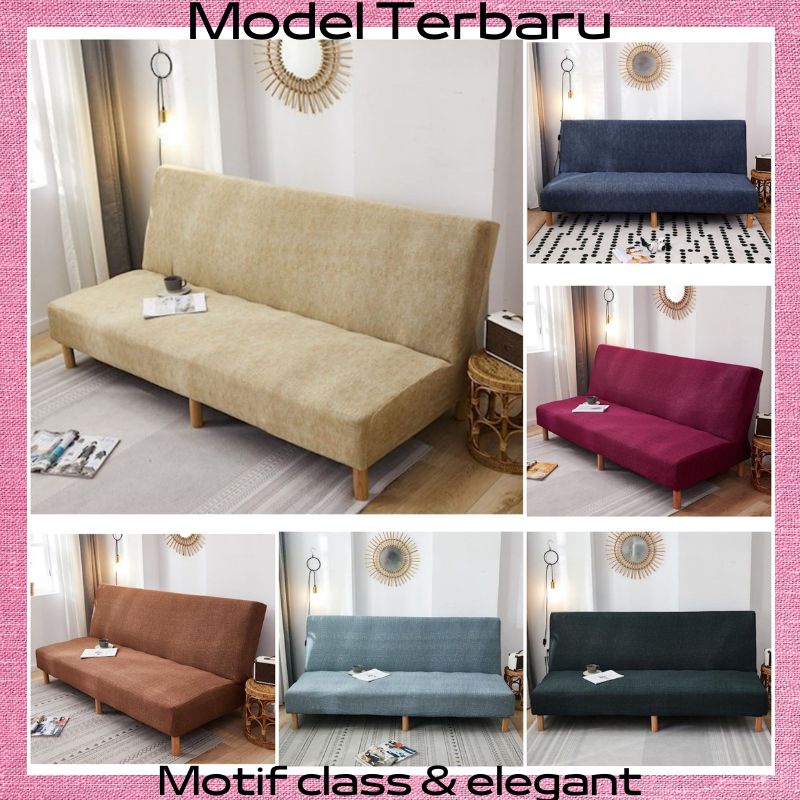 Sarung Sofa Bed Cover Minimalis Motif Polos Terbaru Bahan Elastis Ukuran M L Import Cover Penutup So