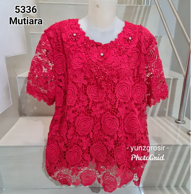 Blouse Brukat Putih, Hitam, Warna Tangan Pendek Import Size XL, 2XL, 3XL-1