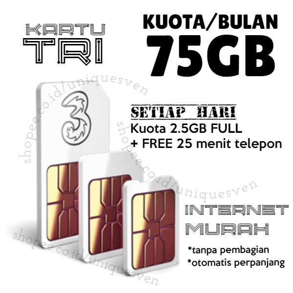 [READY] Kartu Sakti TRI 2,5 GB Kuota FULL 2.5GB 24Jam Perdana Paket Internet MURAH