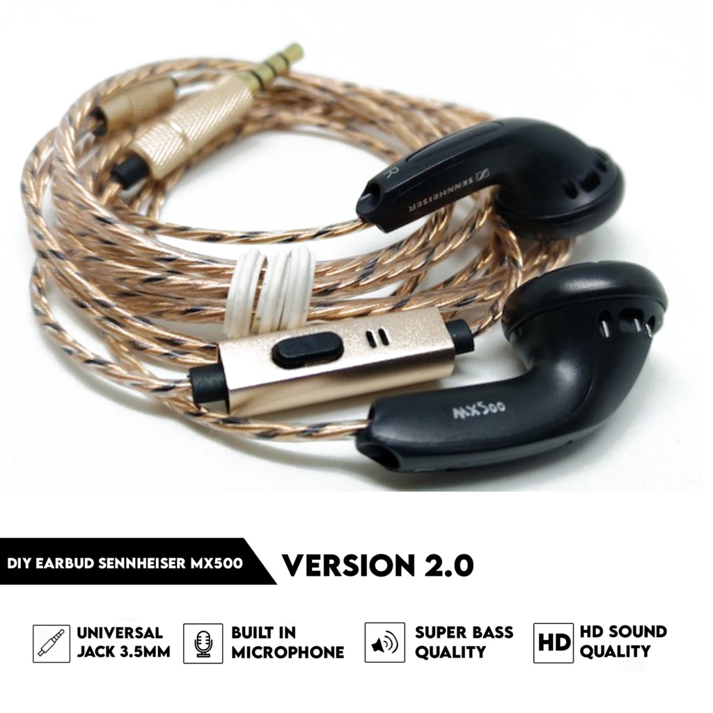 DIY Earbud Sennheiser MX500 With Mic Version 2.0 High Quality Earphone