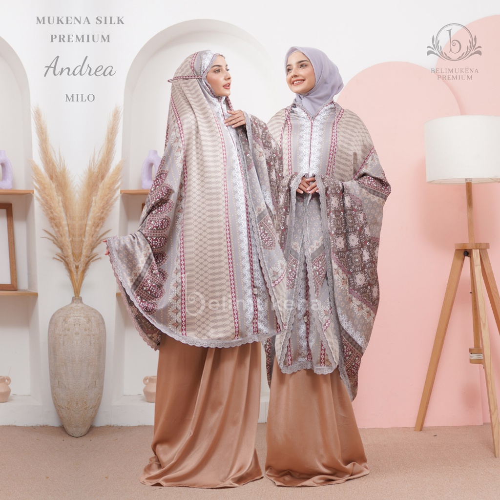 belimukena premium mukena silk premium 2in1 andrea set sajadah