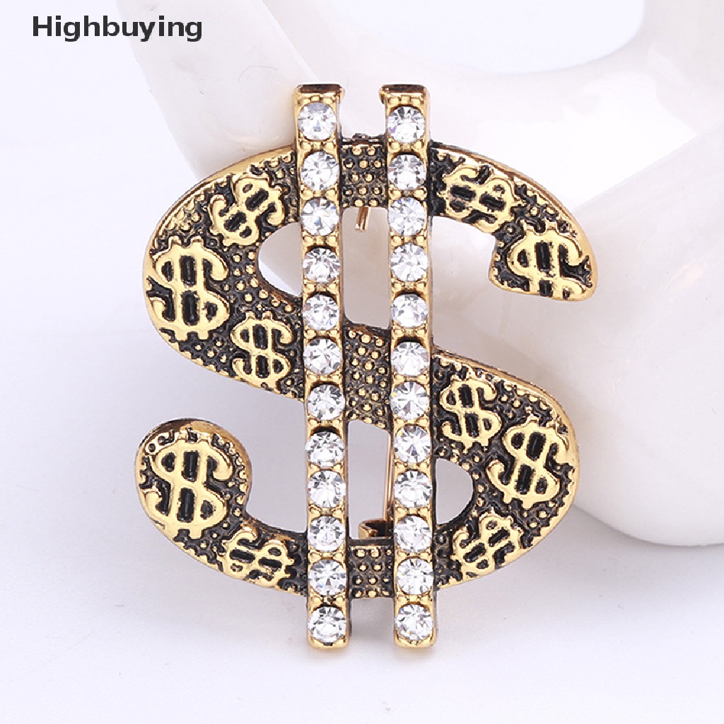 Hbid Bros Pin Vintage Hip Hop Desain Tanda Dollar Hias Berlian Imitasi Untuk Pria / Wanita