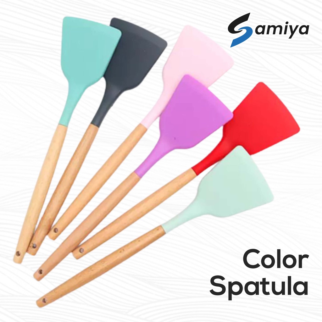 spatula silikon gagang kayu tahan panas / alat masak sodet sutil silicone wood handle top quality