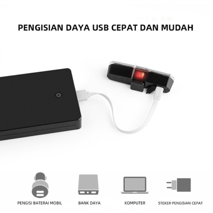 Lampu Sepeda 2 Warna Rechargeable LED USB Charger