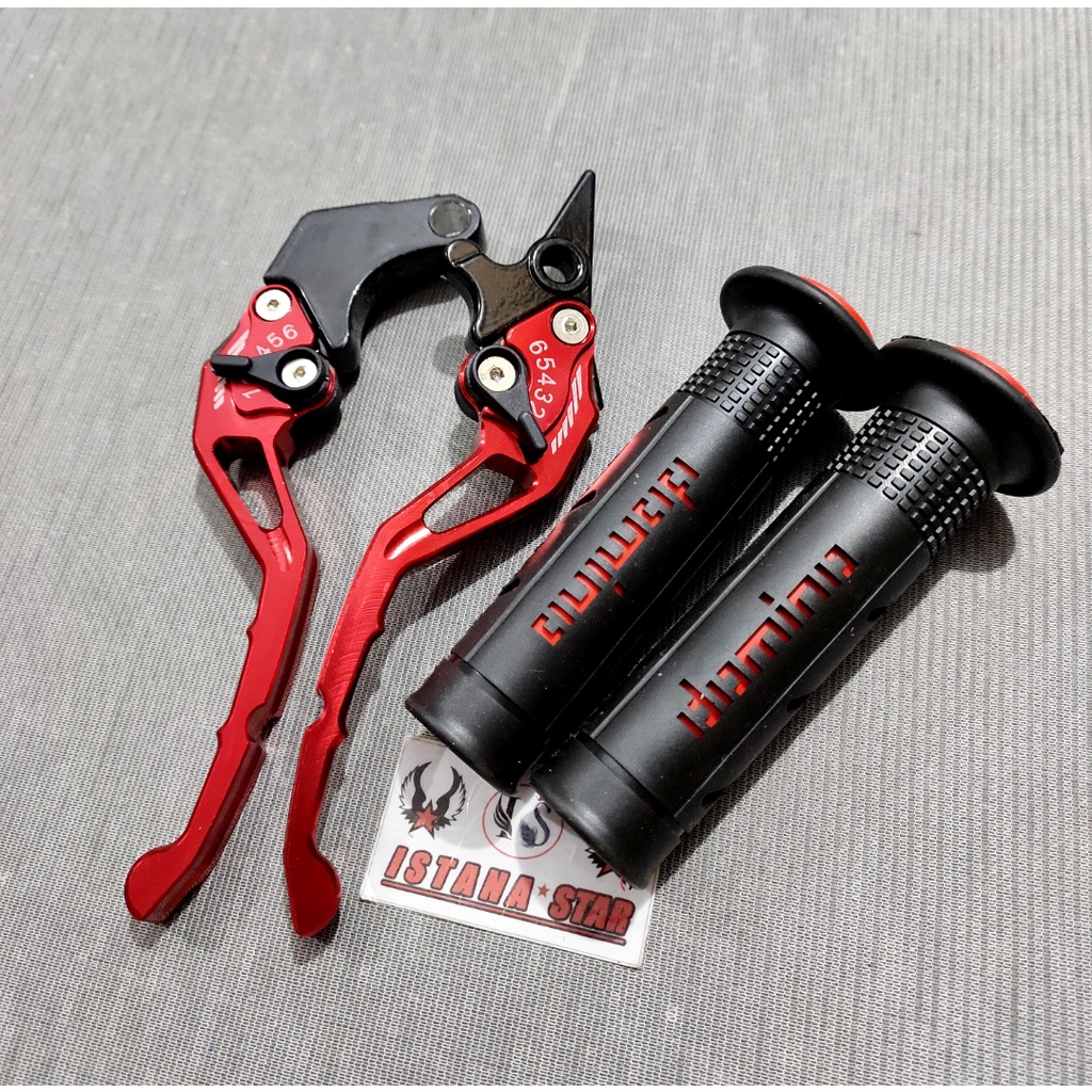 Paket Variasi Tiger/CBR150R/CB150R/Versa/Megapro/Sonic/SatriaFU Handle CNC Setelan Handle + Grip domino sisik MERAH