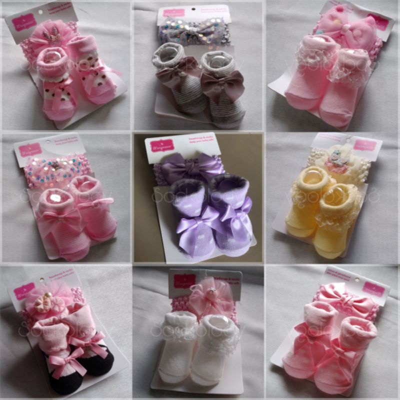 Kaos kaki bayi + bando (1set)(min 3pcs @17.500) Baby girl newborn sock headband